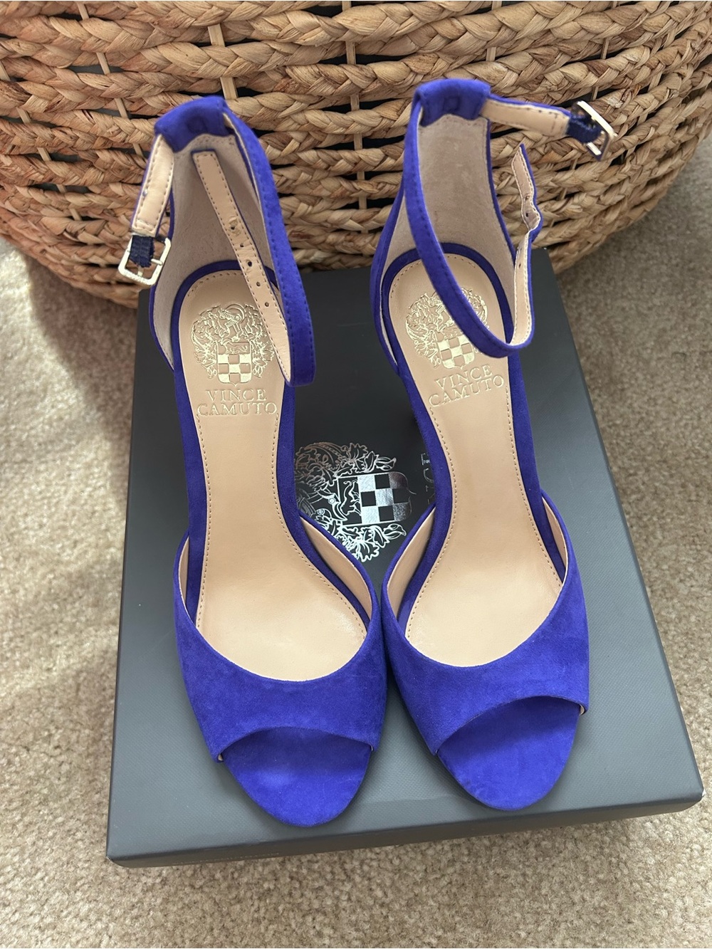 Vince Camuto Royal Blue Suede Ankle-Strap Open-Toe Heels